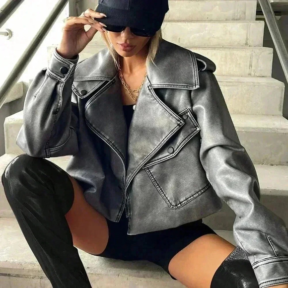 Grey Casual Women's Coolane Zip Up Moto Jacket - Picture 4 of 7